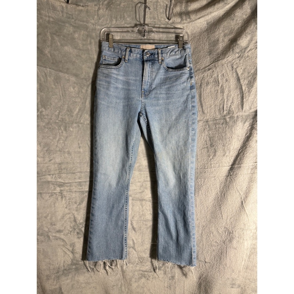 Everlane High Rise Kick Crop Jeans Light Wash Blue Raw Hem Size 28 Regular